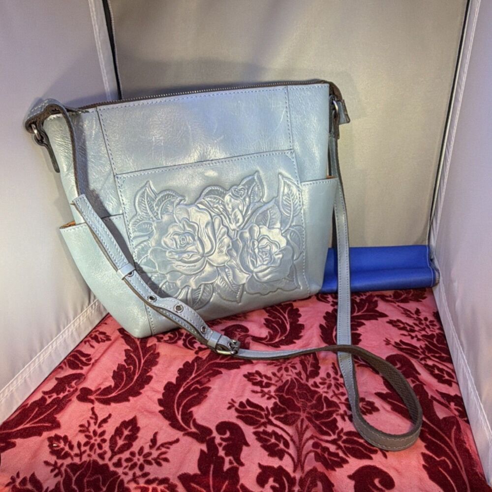 Patricia Nash Women's Embossed Floral Light Blue Crossbody Bag